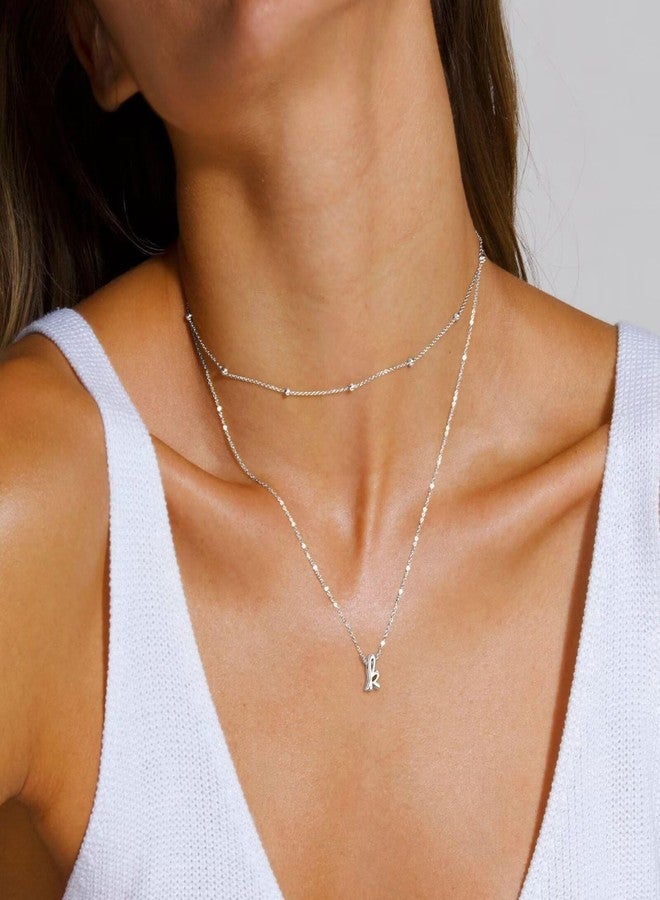 Yoosteel Silver Necklaces for Women - Trendy, Dainty 14K White Gold Plated Layered Initial K Pendant Necklace - Tiny Initial Necklace - Layered Silver Necklaces for Women - Jewelry Gifts - Image 2